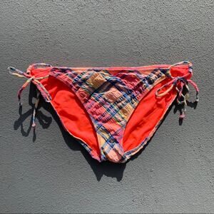 Victorias Secret orange blue plaid side tie bikini bottoms MEDIUM